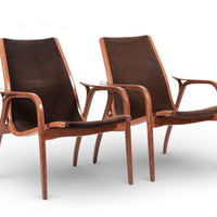 Pair Mid-Century Swedish Brown Lamino Lounge Chairs by Yngve Ekström for Swedese