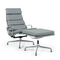 Eames Soft Pad Recliner with Ottoman for Herman Miller, Gray Leather Aluminum Group