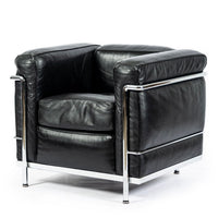 Authentic Cassina LC2 Black Leather Petit Lounge Chair by Le Corbusier, 4x Avail