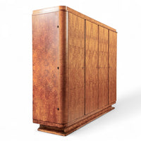 Antique Art Deco Burlwood Elm Armoire Wardrobe Cabinet