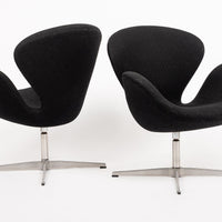 Mid Century Danish Black Swan Chairs by Arne Jacobsen for Fritz Hansen