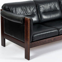 Mid Century Danish Black Leather Sofa in Style of Arne Norell, Matching Chair Avail