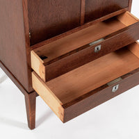 Antique Art Deco Scandinavian Small Oak Wood Side Cabinet or Nightstand 1950s