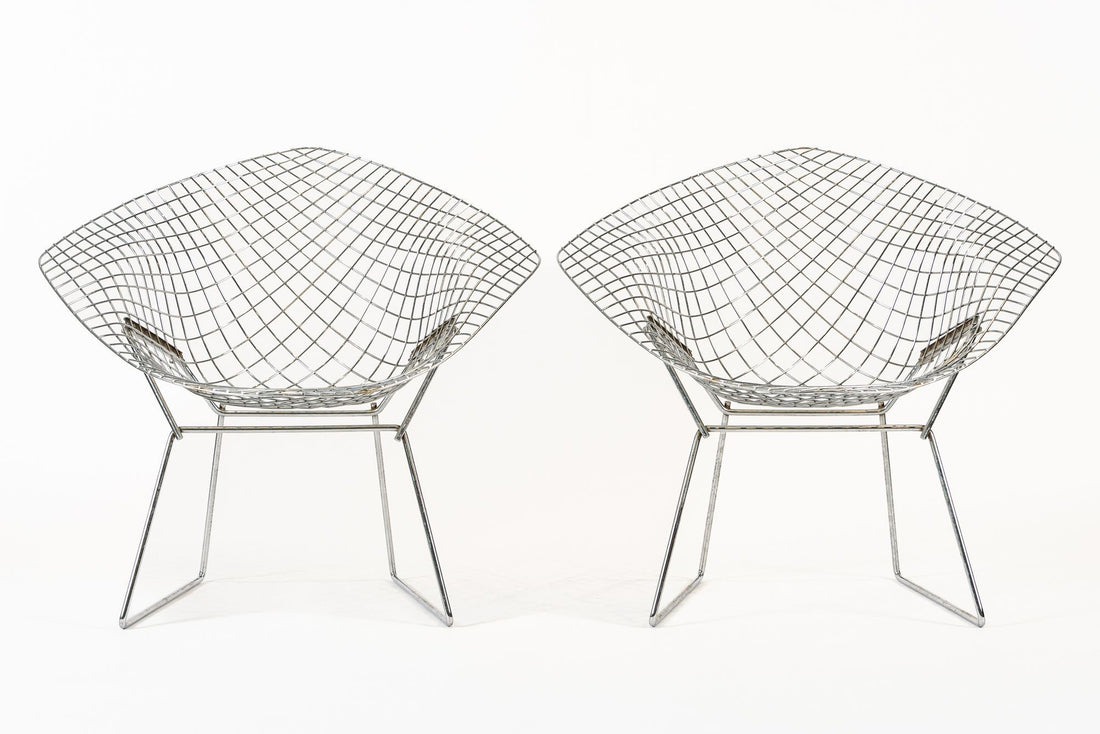 Mid Century Silver Diamond Wire Lounge Chairs by Harry Bertoia for Knoll