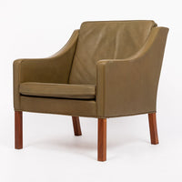 Mid Century Danish Green Leather Lounge Chair by Borge Mogensen