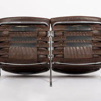 Vintage Mid Century Brown Leather Loveseat Sofa 1970s