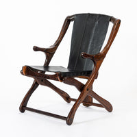 Mid Century Rosewood & Black Leather Folding Lounge Chair by Don Shoemaker