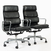 Pair Authentic Eames Herman Miller Tall Black Leather Office Chairs 2001