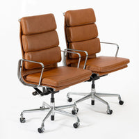 Pair Herman Miller Eames Tall Brown Leather Desk Chair Soft Pad