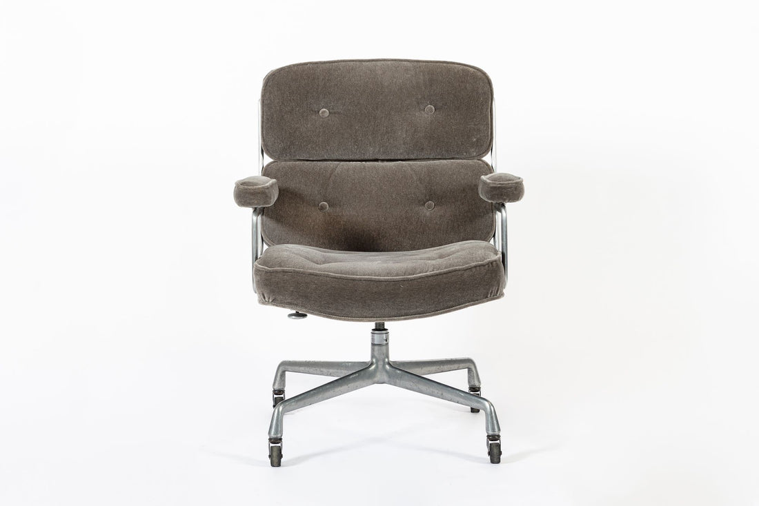 Vintage Eames Time Life Gray Velvet Office Chair Herman Miller 1978