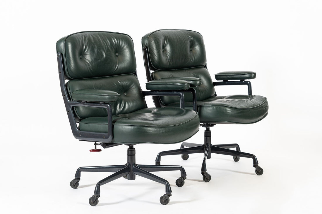 Pair Green Leather Time Life Office Chairs by Eames for Herman Miller 1996