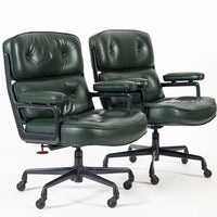 Pair Green Leather Time Life Office Chairs by Eames for Herman Miller 1996
