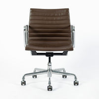 Set of 4 Eames Thin Pad Office Chairs for Herman Miller, Brown Leather Aluminum Group