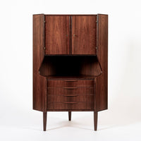 Mid Century Danish Rosewood Corner Bar Cabinet 1960s