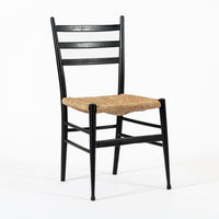 Vintage Mid Century Black Wood and Rush Wicker Dining Chair