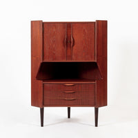 Mid Century Danish Teak Wood Corner Bar Cabinet 1960s