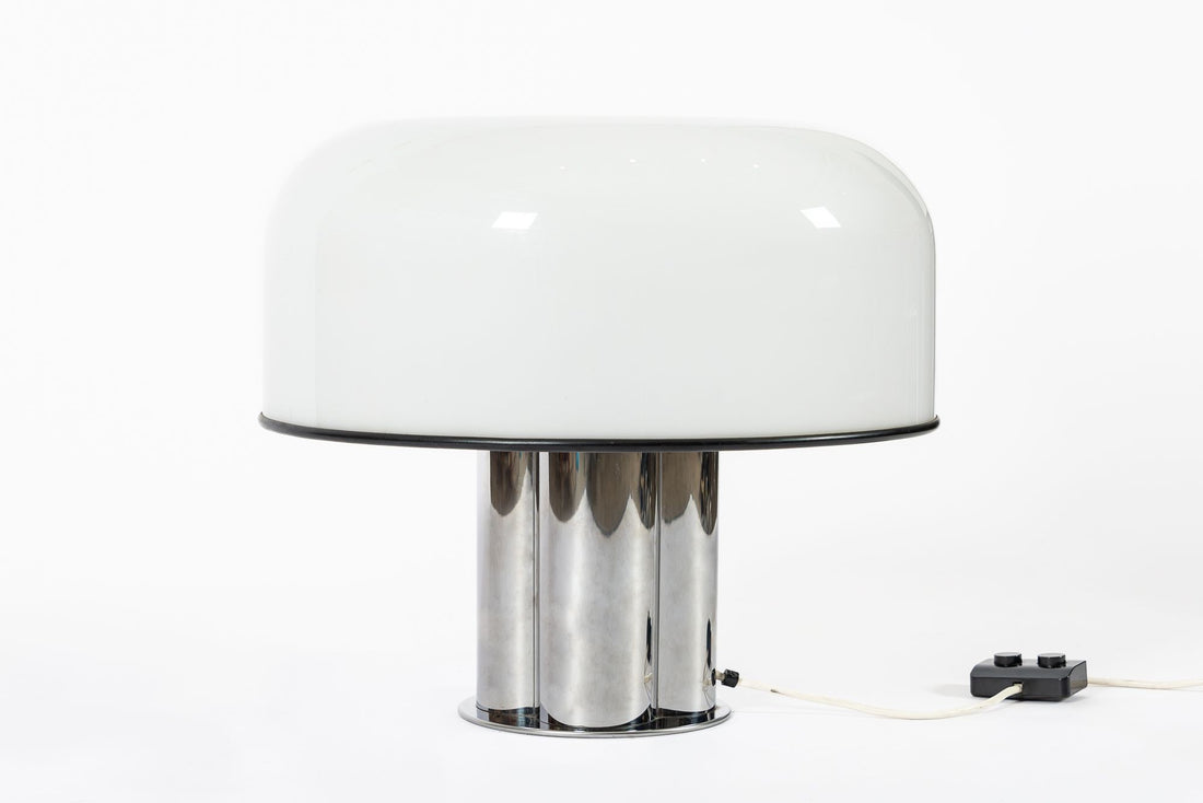Extra Large Mid Century Italian White & Chrome Table Lamp by iGuzzini