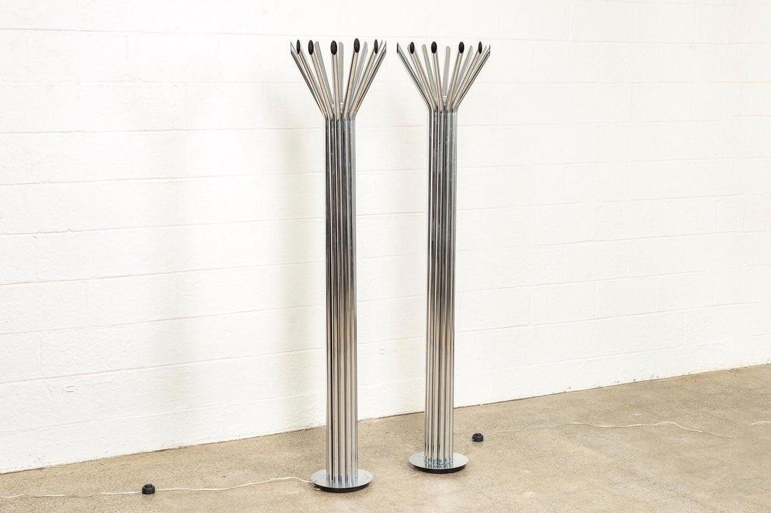Mid Century Silver Chrome Tubular Floor Lamp