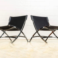 Vintage Postmodern Black Leather and Chrome Lounge Chairs by Antonio Citterio