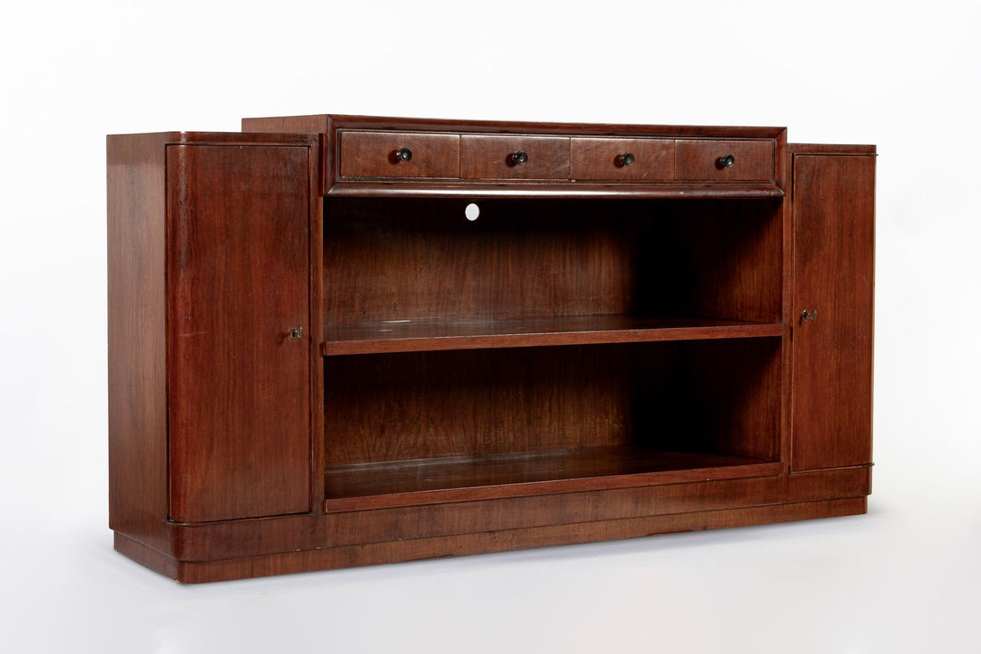 Antique Italian Art Deco Wood Sideboard Credenza or Bar Cabinet 1940s