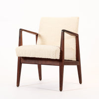 Vintage Mid Century Wood & Cream Upholstered Lounge Chair by Jens Risom