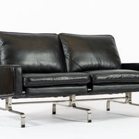 Vintage Postmodern Black Leather & Brushed Steel Loveseat Sofa, 1980s