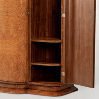 Antique Art Deco Elm Wood Mirrored Armoire Cabinet, 1940s