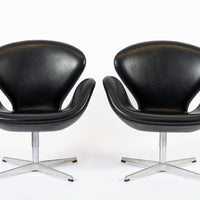 Mid Century Danish Black Leather Swan Chairs by Arne Jacobsen for Fritz Hansen