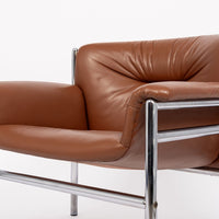 Mid Century Caramel Brown Leather Lounge Chairs by Stendig 1960s