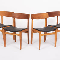 Mid Century Danish Teak Wood & Black Vinyl Dining Chairs