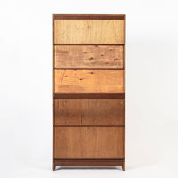 Antique English Tall Stepback Oak Wood Barrister Bookcase Cabinet