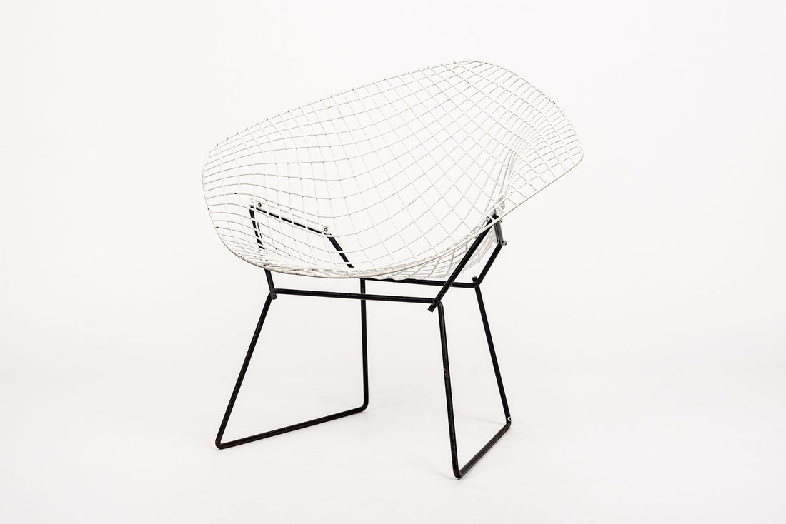 Mid Century White & Black Diamond Wire Chair by Bertoia for Knoll