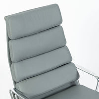 Eames Soft Pad Recliner for Herman Miller, Gray Leather Aluminum Group Lounge Chair