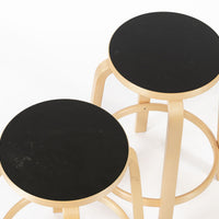 Mid Century Finnish Birch & Black 64 Stools by Alvar Aalto for Artek, 2015