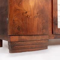 Antique Art Deco Burl Wood Mirrored Armoire Cabinet, 1930s