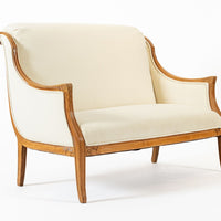1940s Antique French Art Deco Two-Seat Loveseat Sofa Cream Upholstery