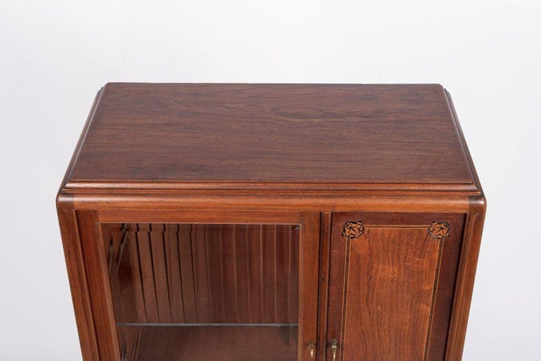 Antique Art Nouveau Inlaid Wooden Cabinet by Majorelle, France, Signed