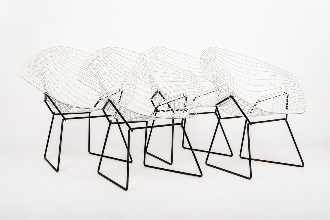 Mid Century White & Black Diamond Wire Chair by Bertoia for Knoll