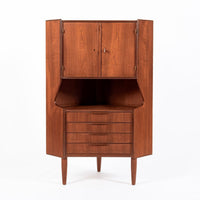 Mid Century Danish Teak Wood Corner Bar Cabinet 1960s