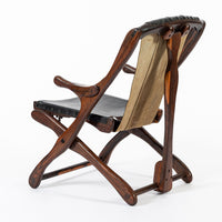 Mid Century Rosewood & Black Leather Folding Lounge Chair by Don Shoemaker