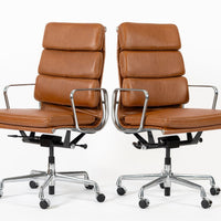 Pair Herman Miller Eames Tall Brown Leather Desk Chair Soft Pad