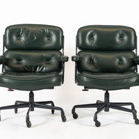Pair Green Leather Time Life Office Chairs by Eames for Herman Miller 1996