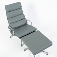 Pair Eames Soft Pad Recliners with Ottoman for Herman Miller, Gray Leather Aluminum Group