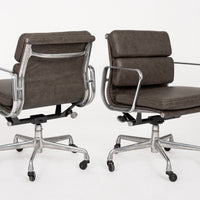 2000s Eames Herman Miller Gray Leather Desk Chairs Aluminum Group