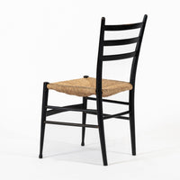 Vintage Mid Century Black Wood and Rush Wicker Dining Chair