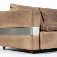 Mid Century German Distressed Brown Leather Sofa in the Style of Robert Haussmann