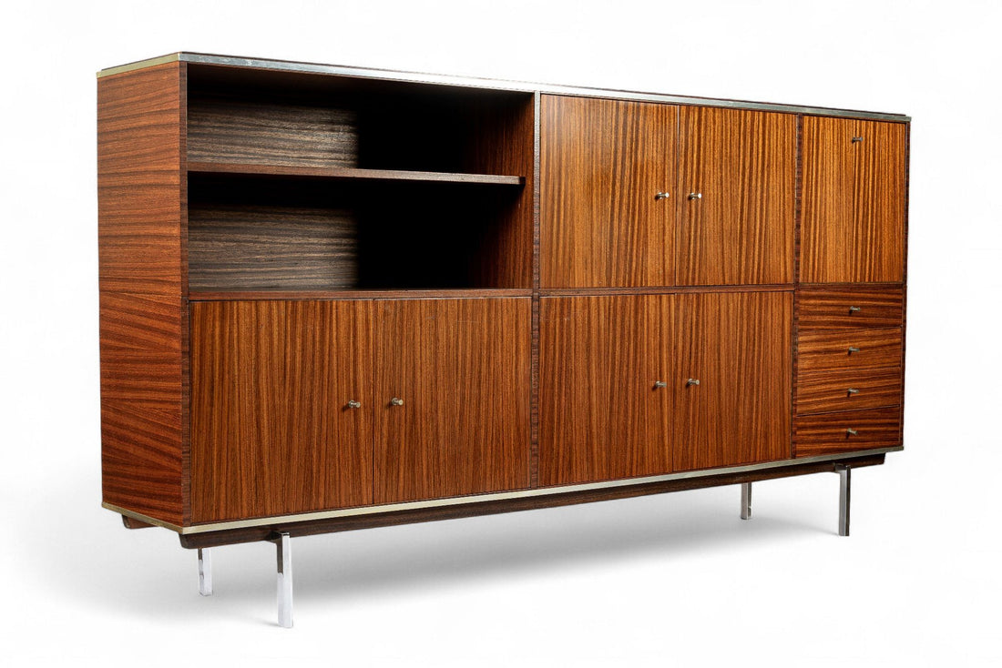 Exceptional Vintage Mid Century French Teak Wall Unit Cabinet