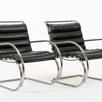 Mid Century MR Black Leather Arm Chairs by Mies van der Rohe for Knoll