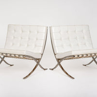 Mid Century White Barcelona Chairs by Mies van der Rohe for Knoll
