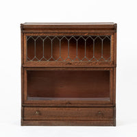 Antique Three Shelf Wood Barrister Bookcase Cabinet with Leaded Glass